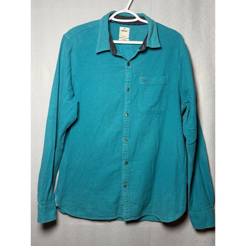 WROGN Mens Slim Fit Long Sleeve Button Down Shirt Teal Blue Cotton WOSH0371M L